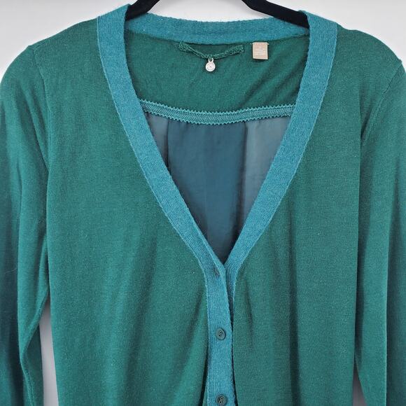 Anthro Knitted & Knotted Womens Angora and Silk Hunter Grn Button Down Cardigan - Picture 2 of 10